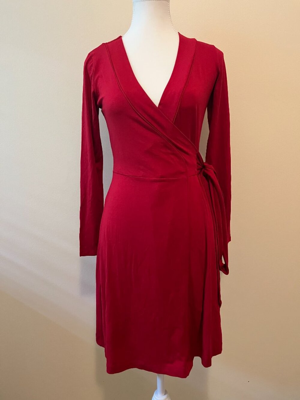 NWT BANANA REPUBLIC Gemma 3/4 Sleeve Wrap Tie Dress Petite XS Red Classic LBD